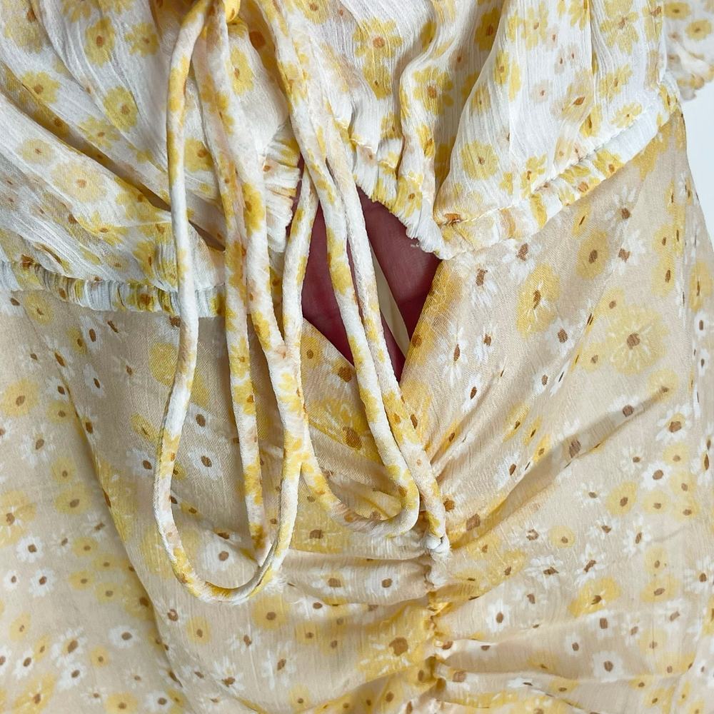 FREE PEOPLE Tessa Dress Tea Yellow Floral Combo Ruched Mini Dress - Picture 5 of 9